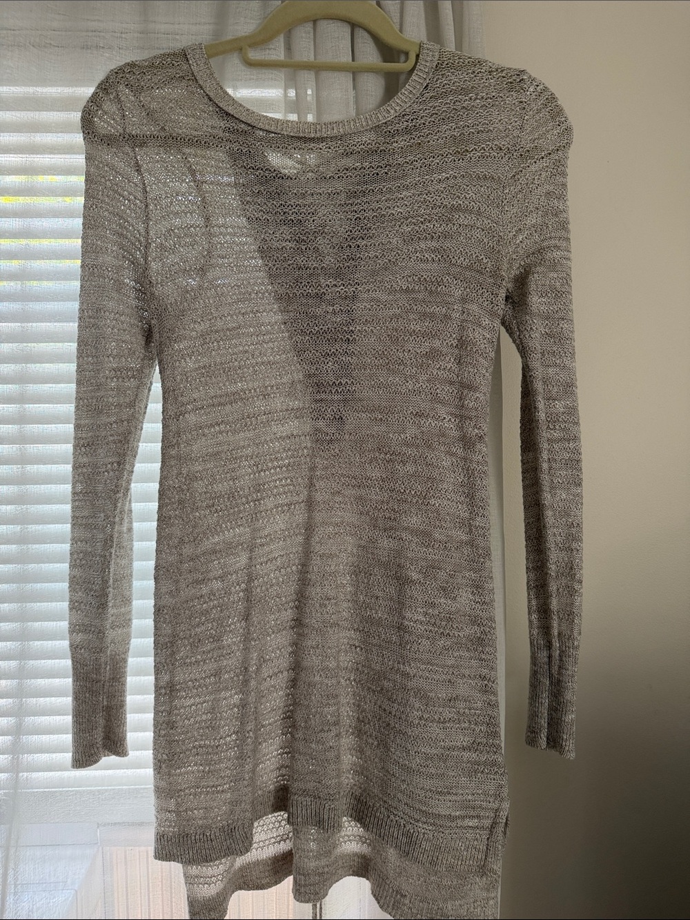 Knox Rose Light Gray Open-Knit Crewneck Sweater